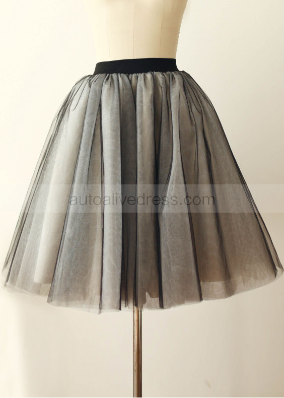 Black Tulle Ivory Lining Knee Length Skirt